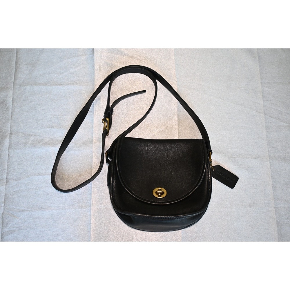Vintage Coach Black Leather Crossbody Bag Turn Lock Flap USA 9981 - Picture 1 of 16